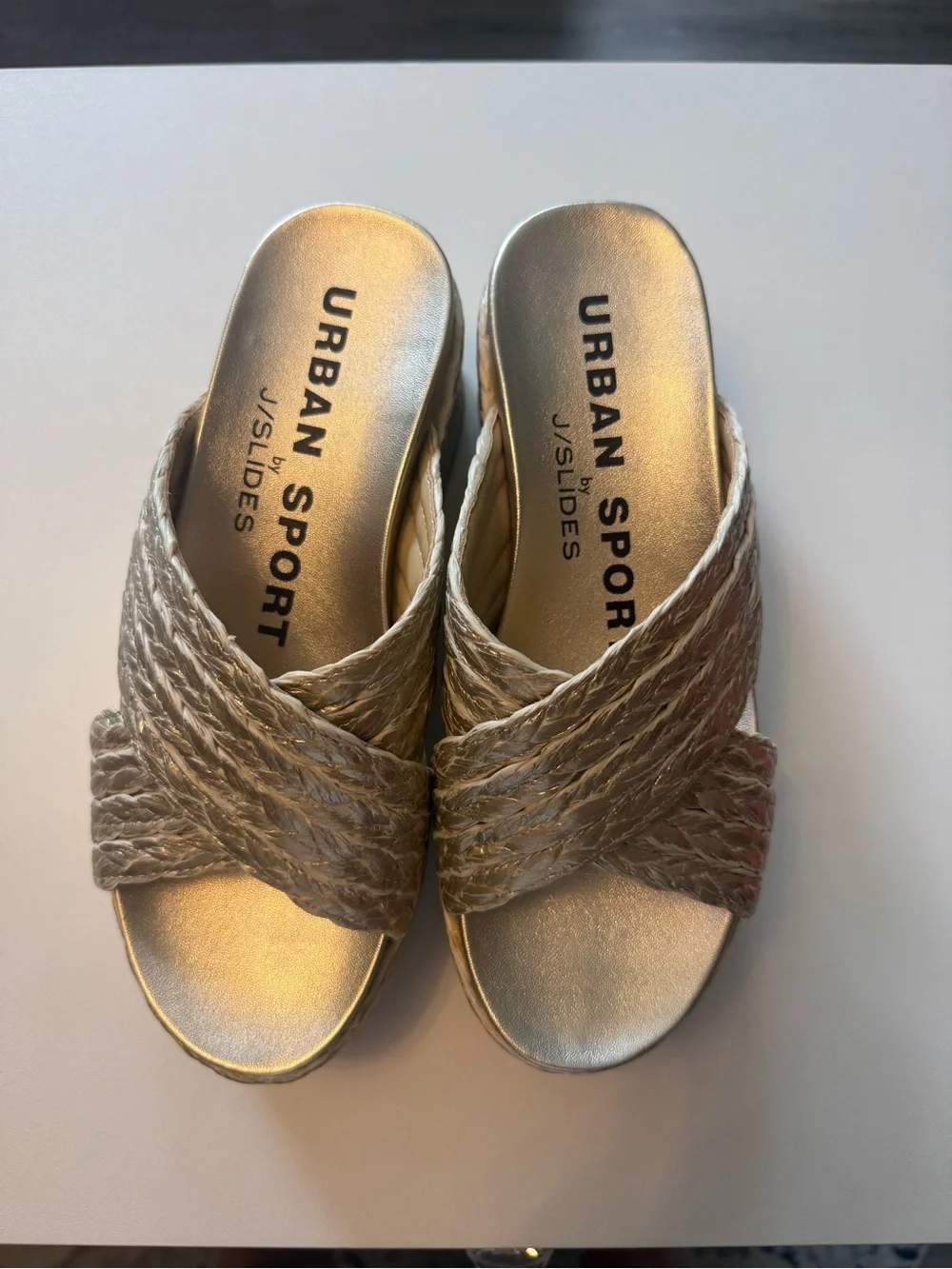 Metallic Gold Braided Platform Slide Sandals